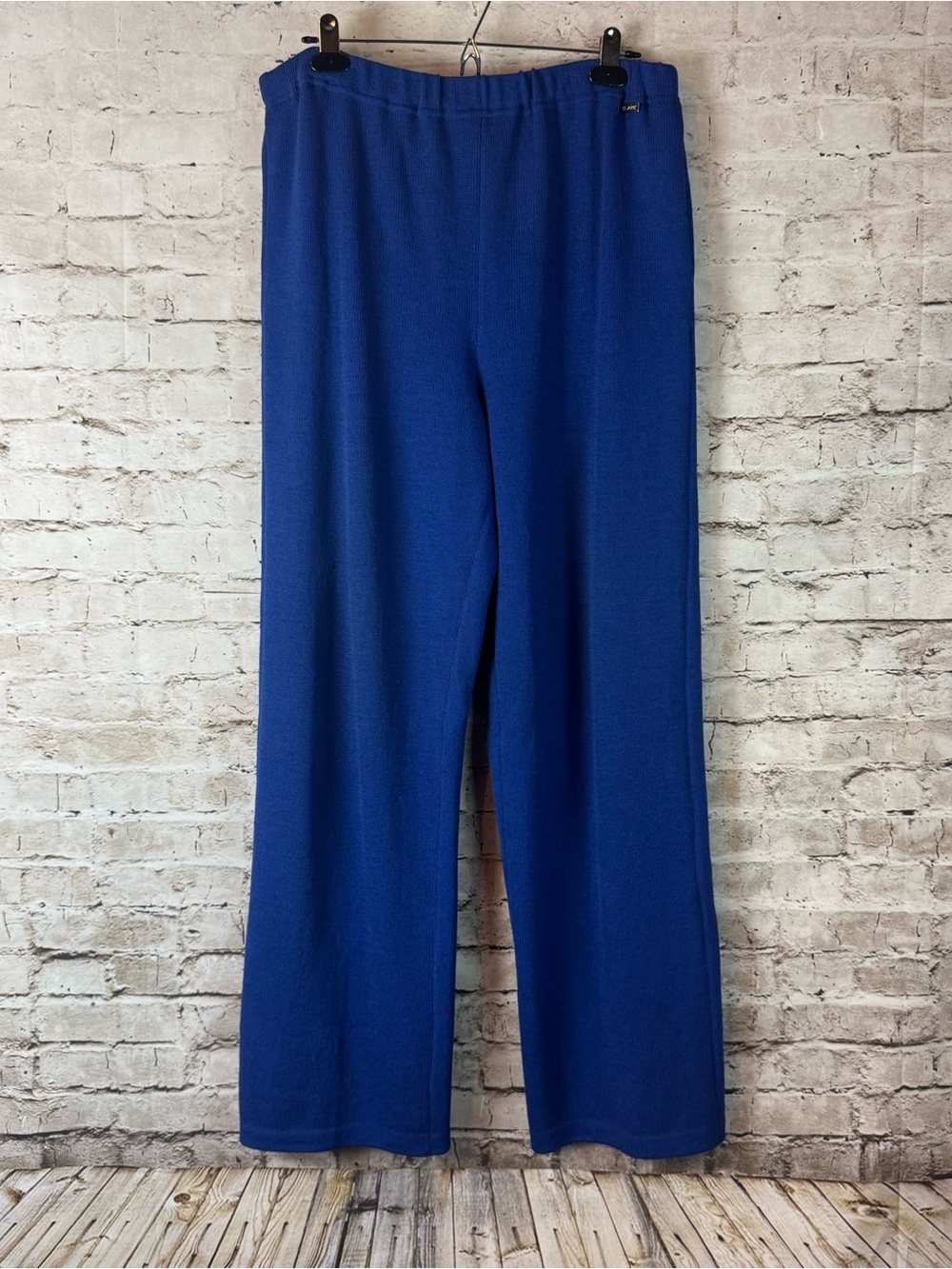 ST. JOHN Sport Marie Gray Women's Large Knit Pants Royal Blue Wool Rayon Lg L